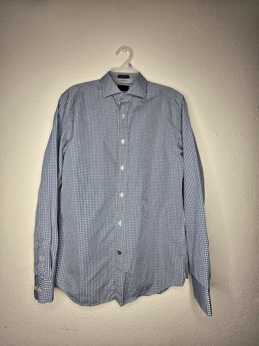 Banana Republic Leggiuno Men's Blue/White Gingham Slim Dress Shirt Size Small - Picture 9 of 14